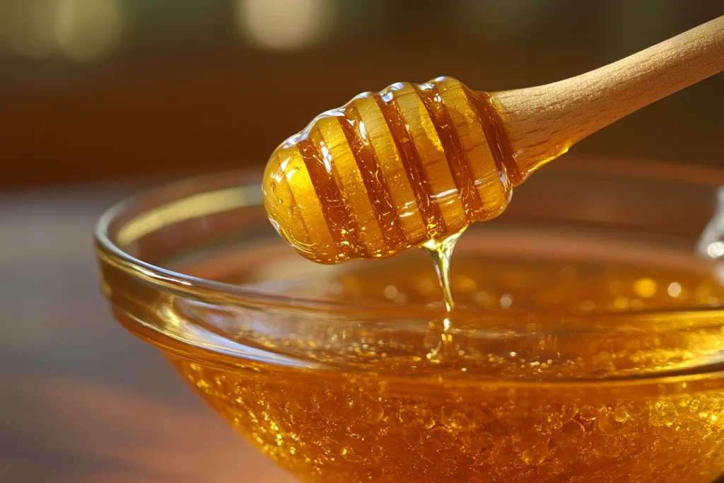 A tasty bowl of honey ready to be enjoyed.