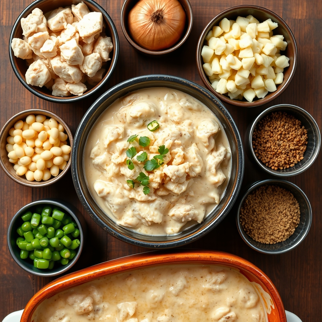 Slow Cooker White Chicken Chili (Easy & Creamy), ingredients and materials laid out